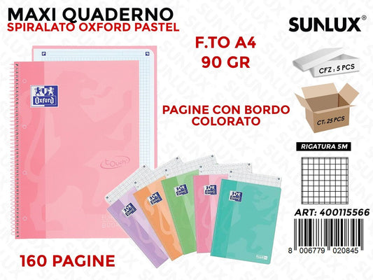 Maxi Spiralato Oxford Pastel Rig. 5M 90GR 160PAG.