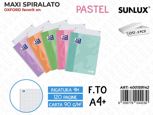 Maxi Spiralato Oxford Pastel Rig. 4M 90GR