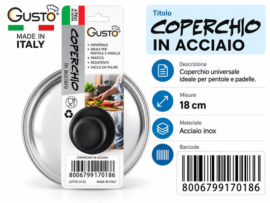 A0.Gusto Coperchio Inox Cm18 Made In Italy