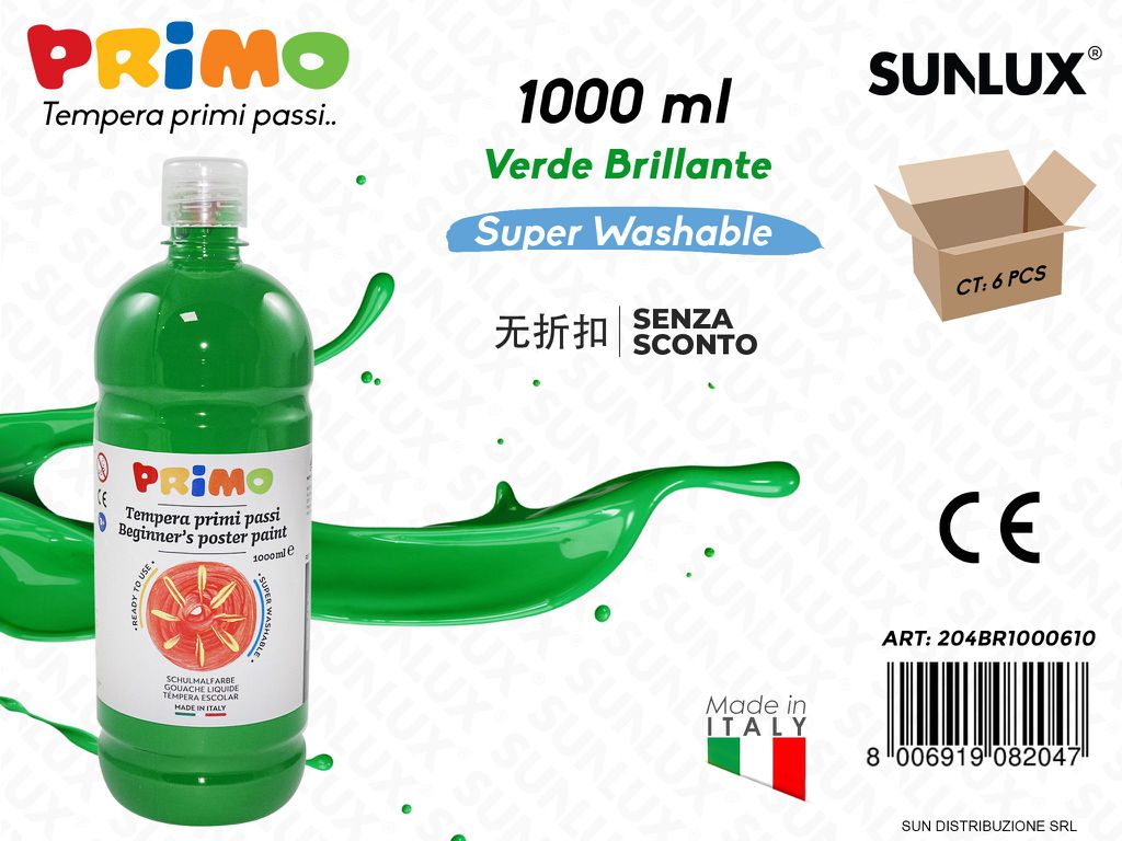**PRIMO TEMPERA LAVABILE VERDE BRILLANTE 1000ML /PZ DA 6**