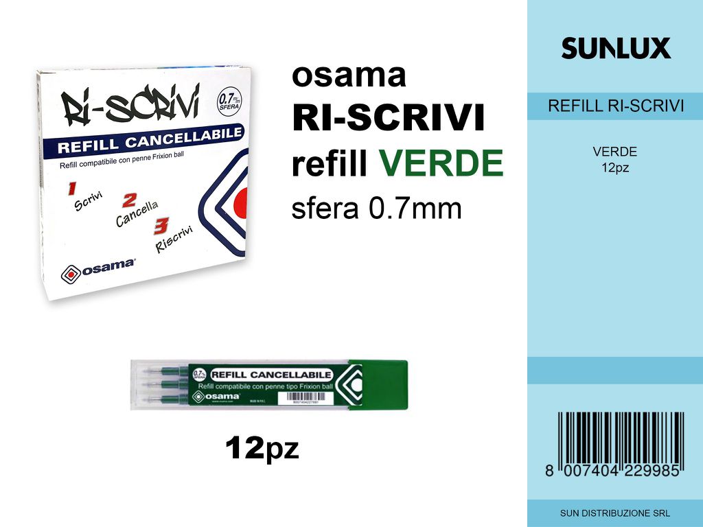 Riscrivi Refill Gel Cance. Verde da 12