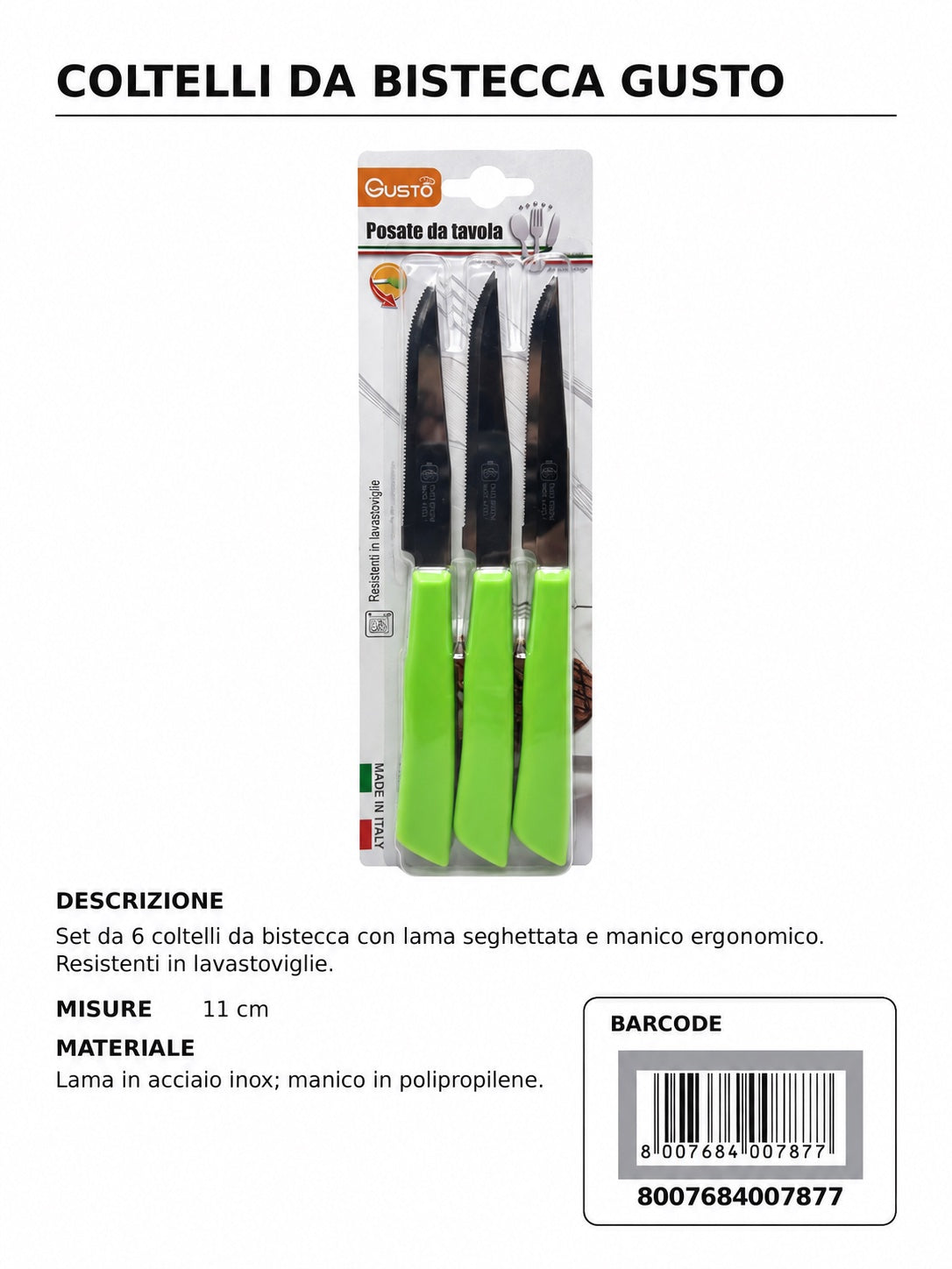 Bls 6 Colt. Bistecca 11 Verde In Scatola 12 Bls Cart. Pers. Gusto
