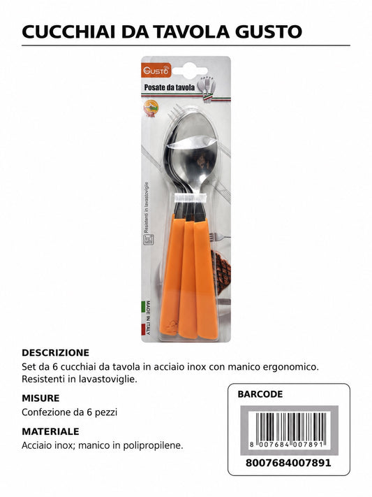 Serie Tavola Bls 6 Pz Cucchiaio Inox M/Arancio In Scat. 8 Bls Cart. Pers. Gusto