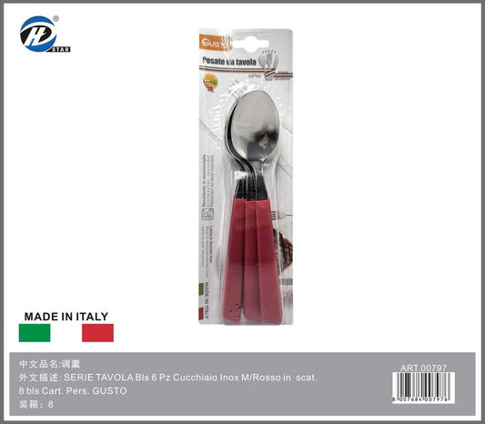 Serie Tavola Bls 6 Pz Cucchiaio Inox M/Rosso In Scat. 8 Bls Cart. Pers. Gusto