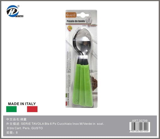 Serie Tavola Bls 6 Pz Cucchiaio Inox M/Verde In Scat. 8 Bls Cart. Pers. Gusto