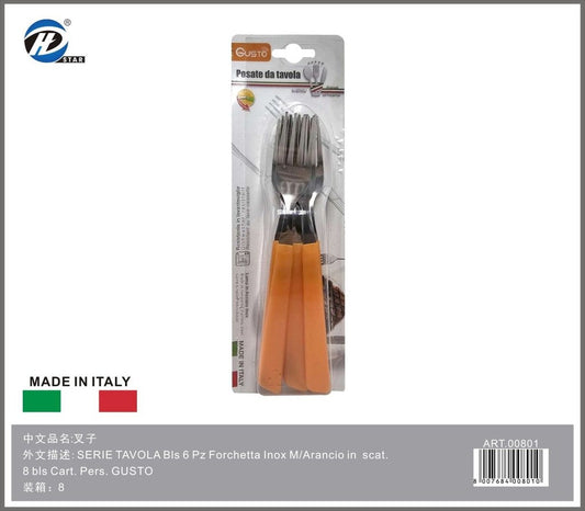 Serie Tavola Bls 6 Pz Forchetta Inox M/Arancio In Scat. 8 Bls Cart. Pers. Gusto