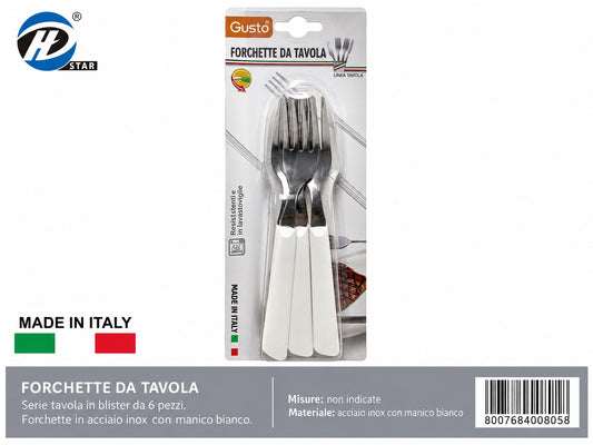 Serie Tavola Bls 6 Pz Forchetta Inox M/Bianco In Scat. 8 Bls Cart. Pers. Gusto