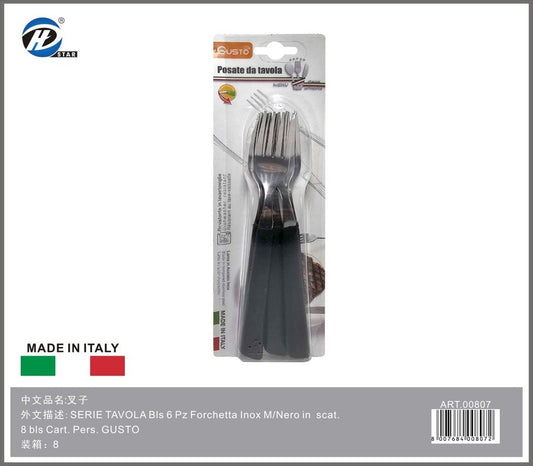 Serie Tavola Bls 6 Pz Forchetta Inox M/Nero In Scat. 8 Bls Cart. Pers. Gusto