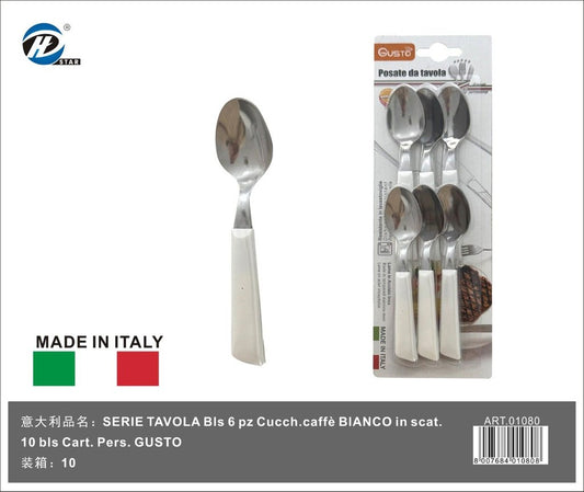 Serie Tavola Bls 6 Pz Cucch.Caffè Bianco In Scat. 10 Bls Cart. Pers. Gusto