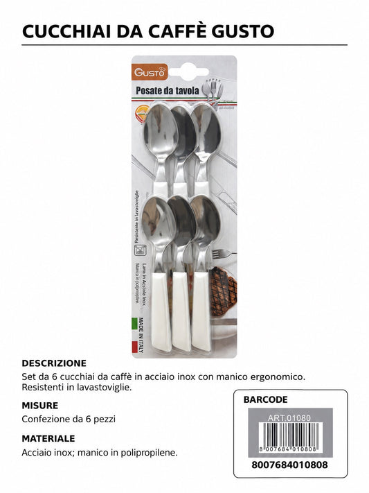 Serie Tavola Bls 6 Pz Cucch.Caffè Bianco In Scat. 10 Bls Cart. Pers. Gusto