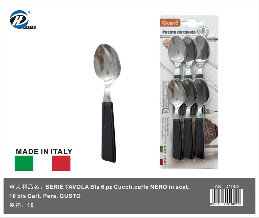 Serie Tavola Bls 6 Pz Cucch.Caffè Nero In Scat. 10 Bls Cart. Pers. Gusto