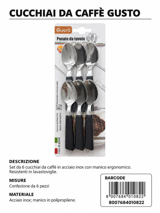 Serie Tavola Bls 6 Pz Cucch.Caffè Nero In Scat. 10 Bls Cart. Pers. Gusto