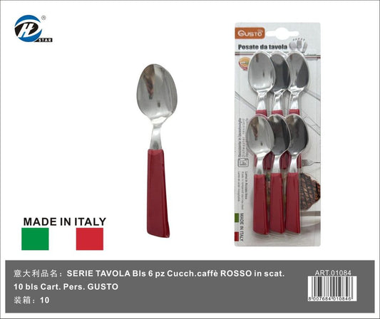 Serie Tavola Bls 6 Pz Cucch.Caffè Rosso In Scat. 10 Bls Cart. Pers. Gusto