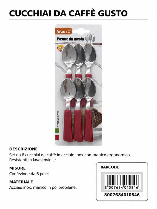 Serie Tavola Bls 6 Pz Cucch.Caffè Rosso In Scat. 10 Bls Cart. Pers. Gusto