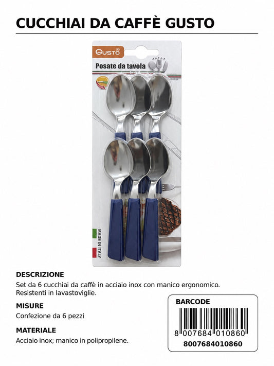 Serie Tavola Bls 6 Pz Cucch.Caffè Blu In Scat. 10 Bls Cart. Pers. Gusto