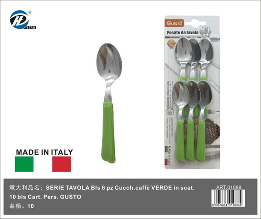 Serie Tavola Bls 6 Pz Cucch.Caffè Verde In Scat. 10 Bls Cart. Pers. Gusto