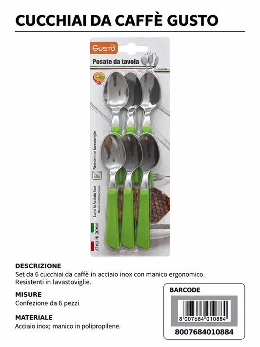 Serie Tavola Bls 6 Pz Cucch.Caffè Verde In Scat. 10 Bls Cart. Pers. Gusto