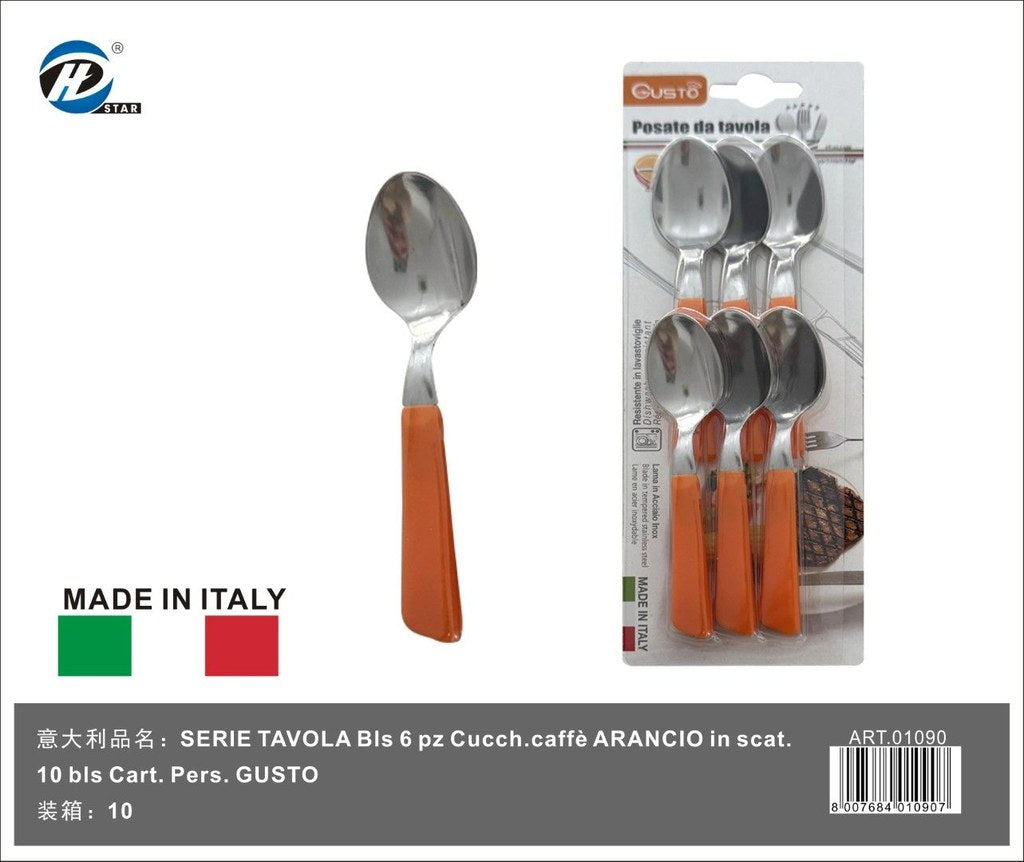 Serie Tavola Bls 6 Pz Cucch.Caffè Arancio In Scat. 10 Bls Cart. Pers. Gusto