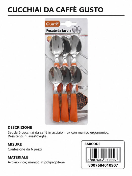 Serie Tavola Bls 6 Pz Cucch.Caffè Arancio In Scat. 10 Bls Cart. Pers. Gusto
