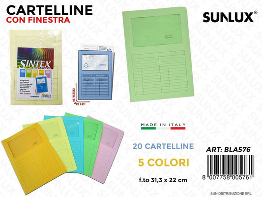 Cartelline c/ Finestra F.to 31.3*22CM 5COL 20PCS