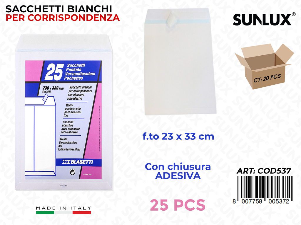 Buste Pack c/Adv Bianco 25PCS 230*330MM