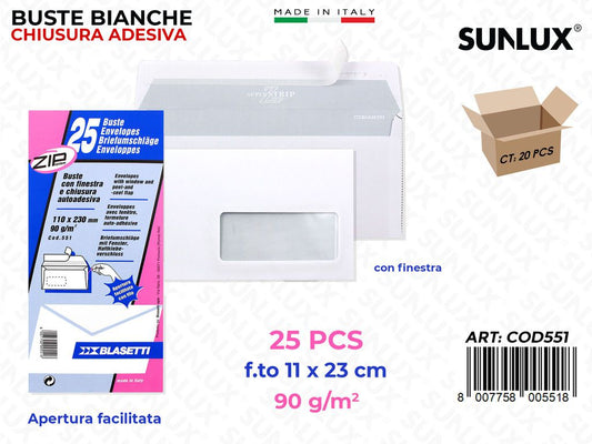 Buste Pack Bia. c/ Finestra 25PCS 90GR 11*23CM