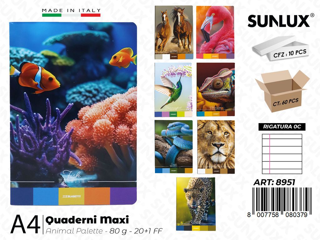 Rig. 0C Maxi Quaderni Animal Palette Ass. 80G