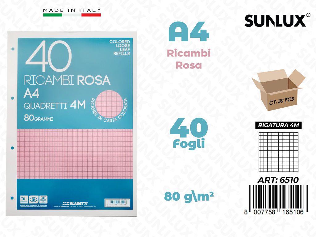4M Bla. Ricambi Rosa 40FF 80GR F.to A4