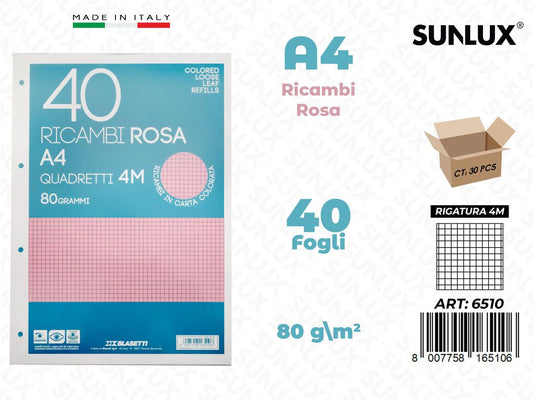 4M Bla. Ricambi Rosa 40FF 80GR F.to A4