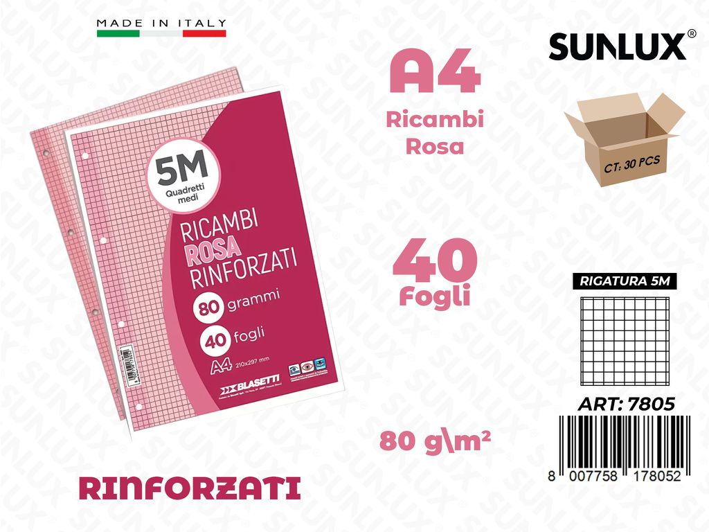 5M Bla. Ricambi Rinf. Rosa 40FF 80GR F.to A4