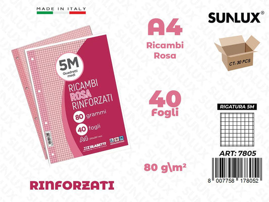5M Bla. Ricambi Rinf. Rosa 40FF 80GR F.to A4