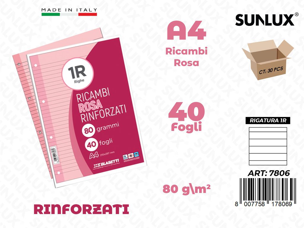 1R Bla. Ricambi Rinf. Rosa 40FF 80GR F.to A4