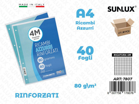 4M Bla. Ricambi Rinf. Azzurro 40FF 80GR F.to A4
