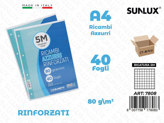 5M Bla. Ricambi Rinf. Azzurro 40FF 80GR F.to A4