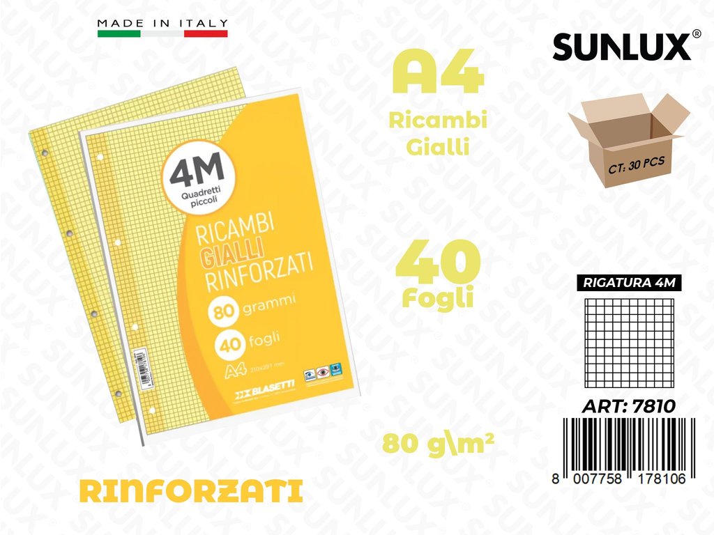 4M Bla. Ricambi Rinf. Giallo 40FF 80GR F.to A4