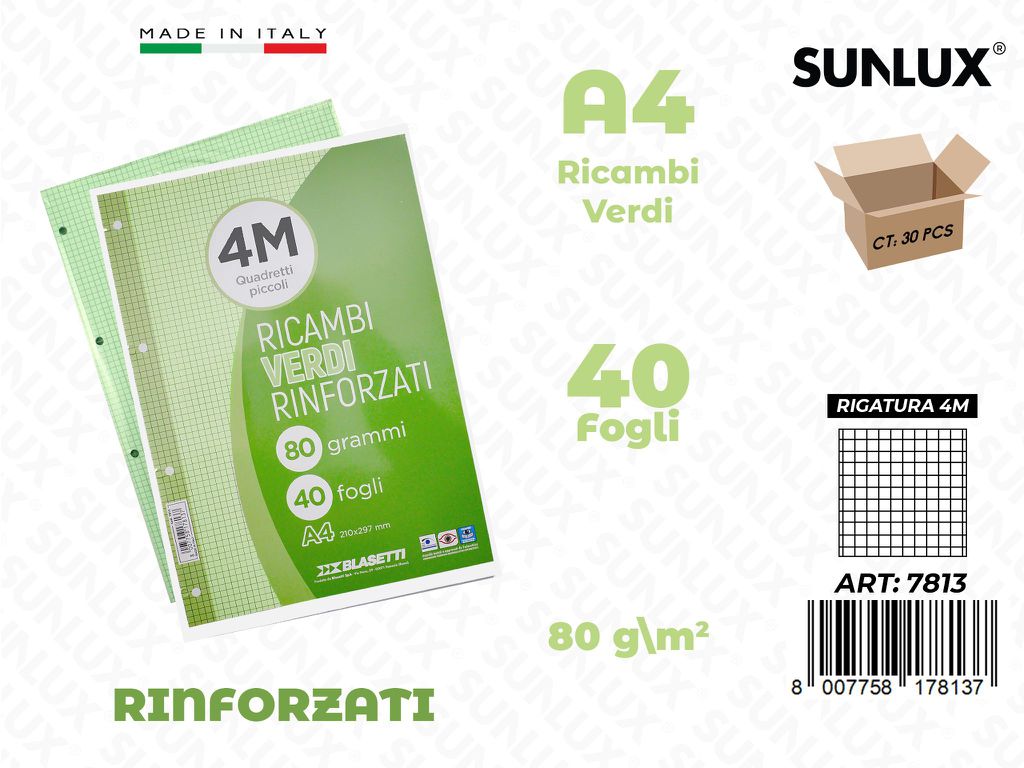 4M Bla. Ricambi Rinf. Verde 40FF 80GR F.to A4