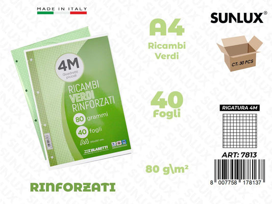 4M Bla. Ricambi Rinf. Verde 40FF 80GR F.to A4