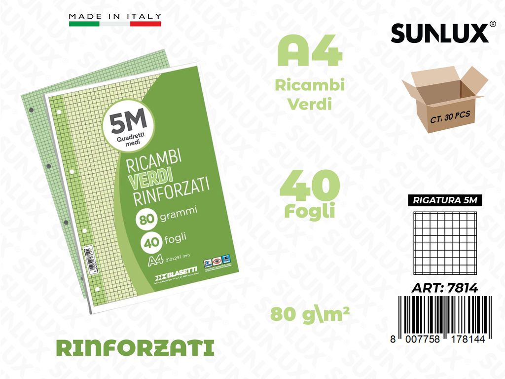 5M Bla. Ricambi Rinf. Verde 40FF 80GR F.to A4