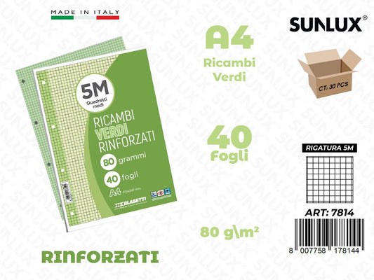 5M Bla. Ricambi Rinf. Verde 40FF 80GR F.to A4