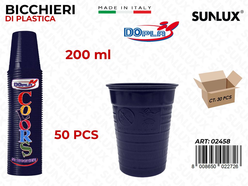 BICCHIERI PLAST. BLU 200ML 50PCS