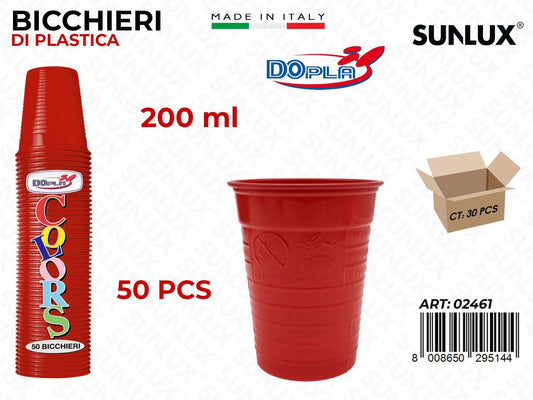 BICCHIERI PLAST. ROSSO 200ML 50PCS