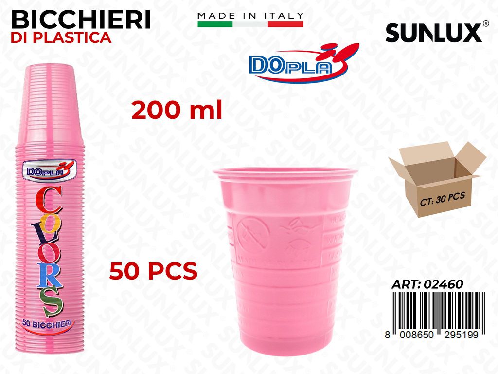 BICCHIERI PLAST. ROSA  200ML 50PCS