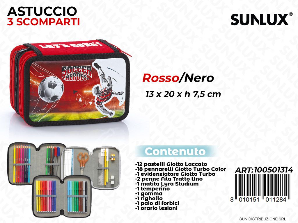 ASTUCCIO ROSSO NERO 3 ZIP C/ ACCES. 13*20*7CM