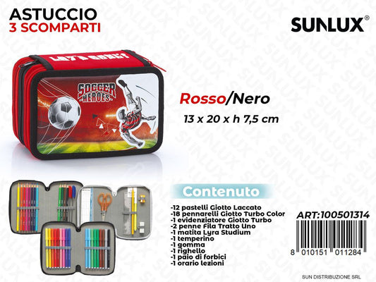 ASTUCCIO ROSSO NERO 3 ZIP C/ ACCES. 13*20*7CM