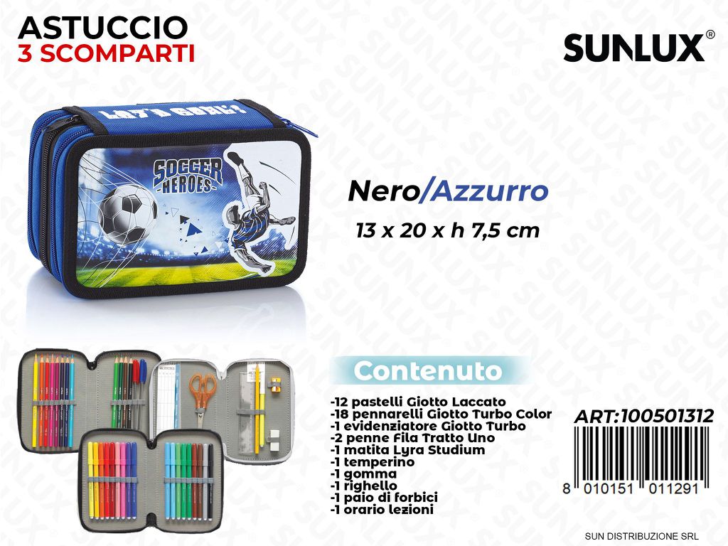 ASTUCCIO NERO AZZURRO 3 ZIP C/ ACCES. 13*20*7CM