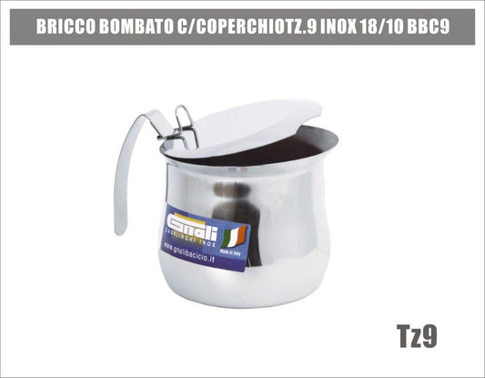 Bricco Bombato C/coperchiotz.9 Inox 18/10 Bbc9