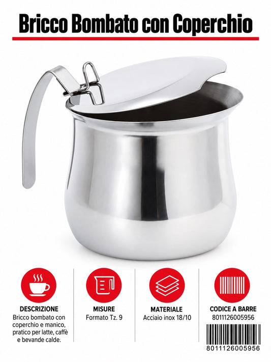 Bricco Bombato C/coperchiotz.9 Inox 18/10 Bbc9