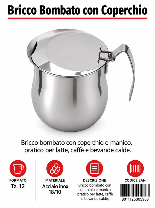 Bricco Bombato C/coperchiotz.12 Inox 18/10 Bbc12