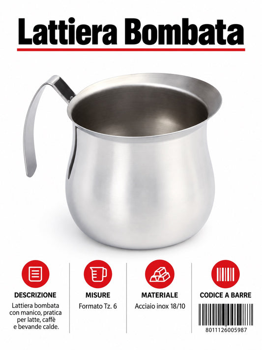Lattiera Bombata Tz.6 Inox 18/10 Lb6