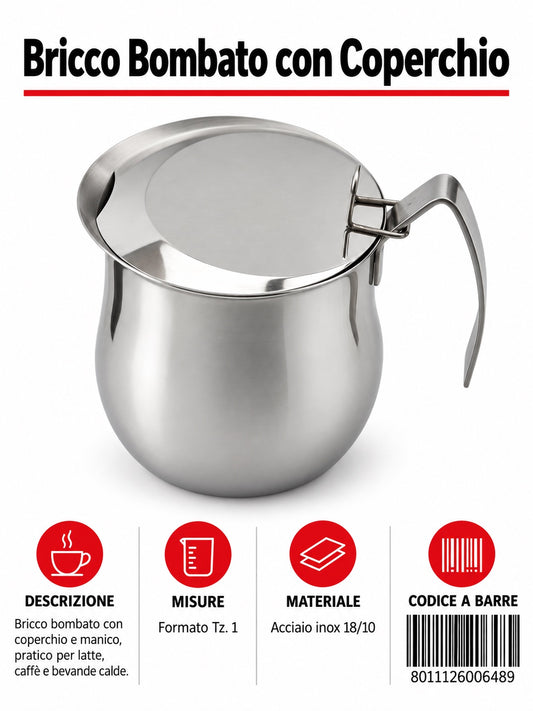 Bricco Bombato C/coperchiotz.1 Inox 18/10 Bbc1